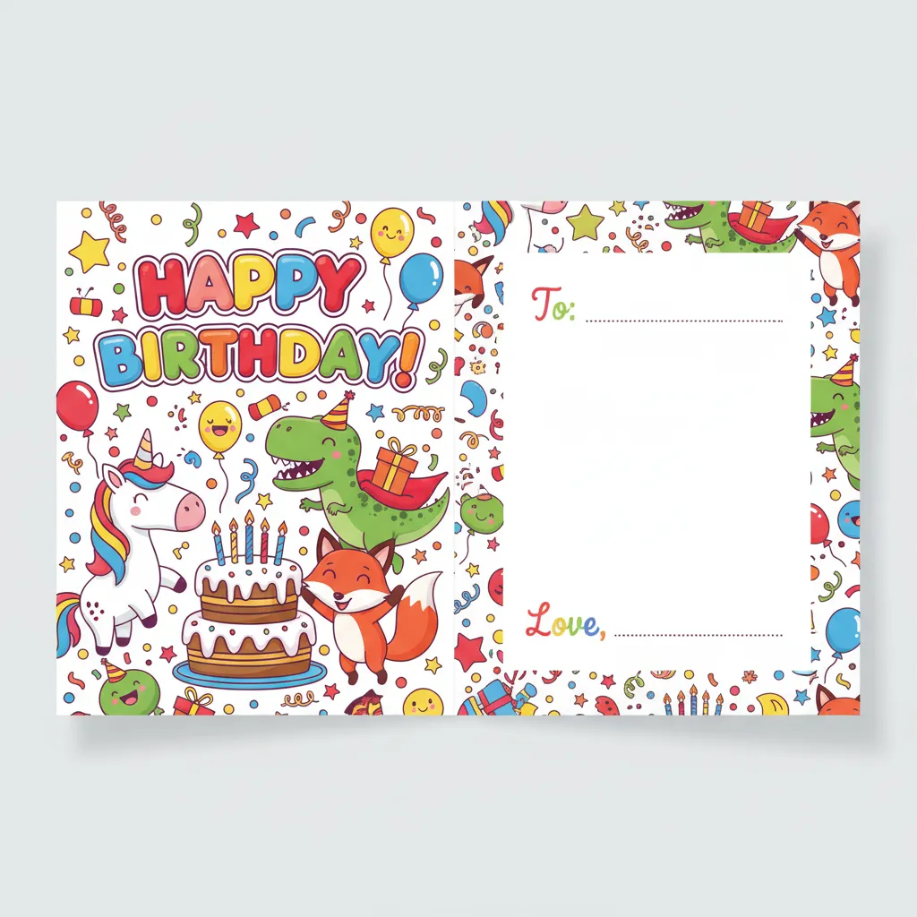 Kids Birthday Card a colorful birthday card for kids created with insMind, featuring bright tones and cartoon characters.