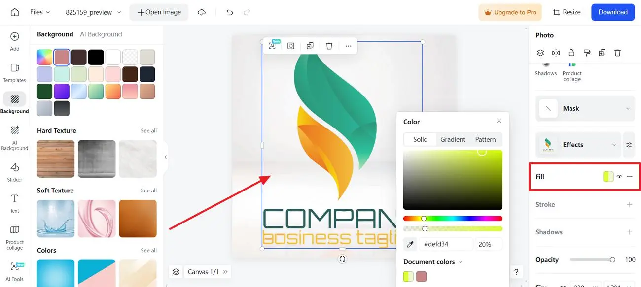 Screenshot that shows how to adjust the text color to change logo color