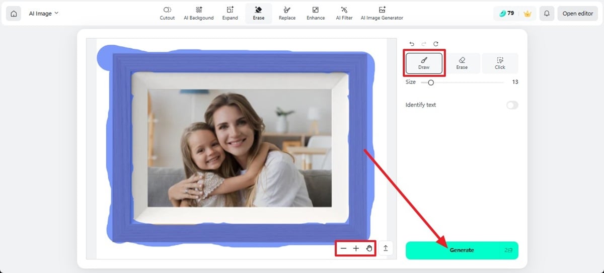 highlight frame area to remove photo frame Highlight the frame you want to remove from the photo accurately