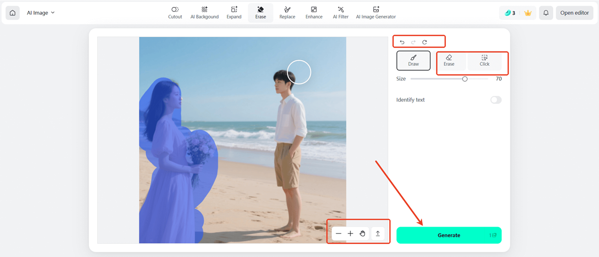 Highlight and Regenerate Highlight and regenerate clean background to remove ex from photo
