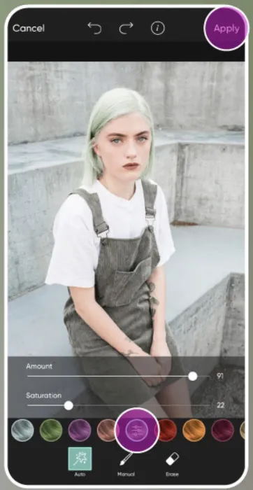 Edit and change hair color in photos with PicsArt’s creative hair color features.