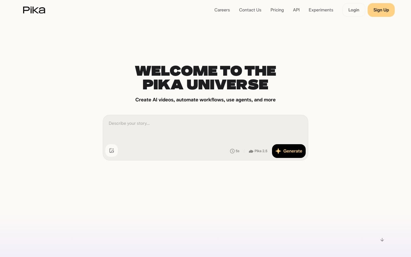 Pika Interface Pika AI video tool interface