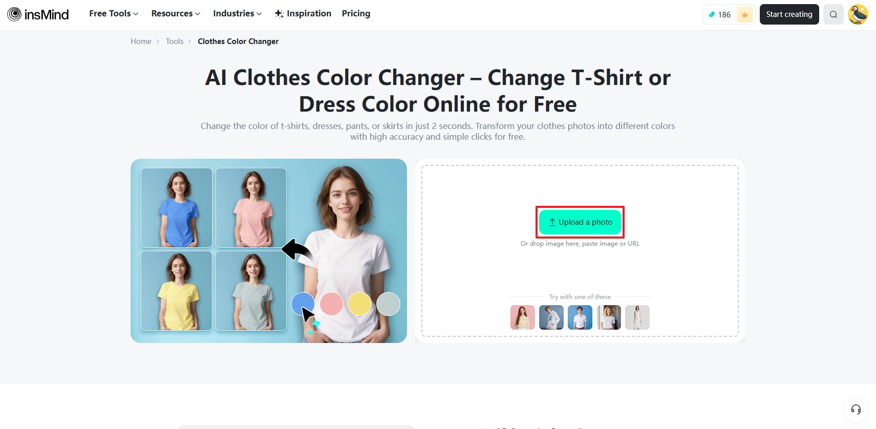 Upload Photo insMind Cloth Color Changer