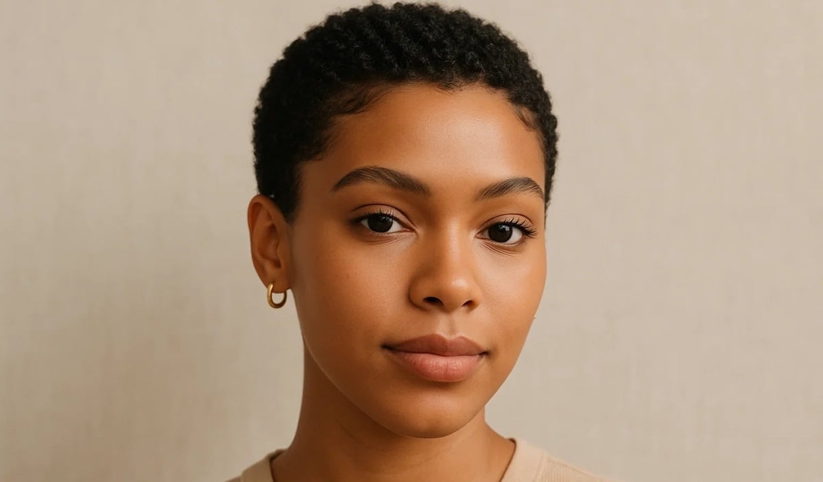 Teeny Weeny Afro (TWA) hairstyle for women with smooth curls Discover short TWA Afro ladies hairstyles that highlight smooth curls and a fresh natural vibe.