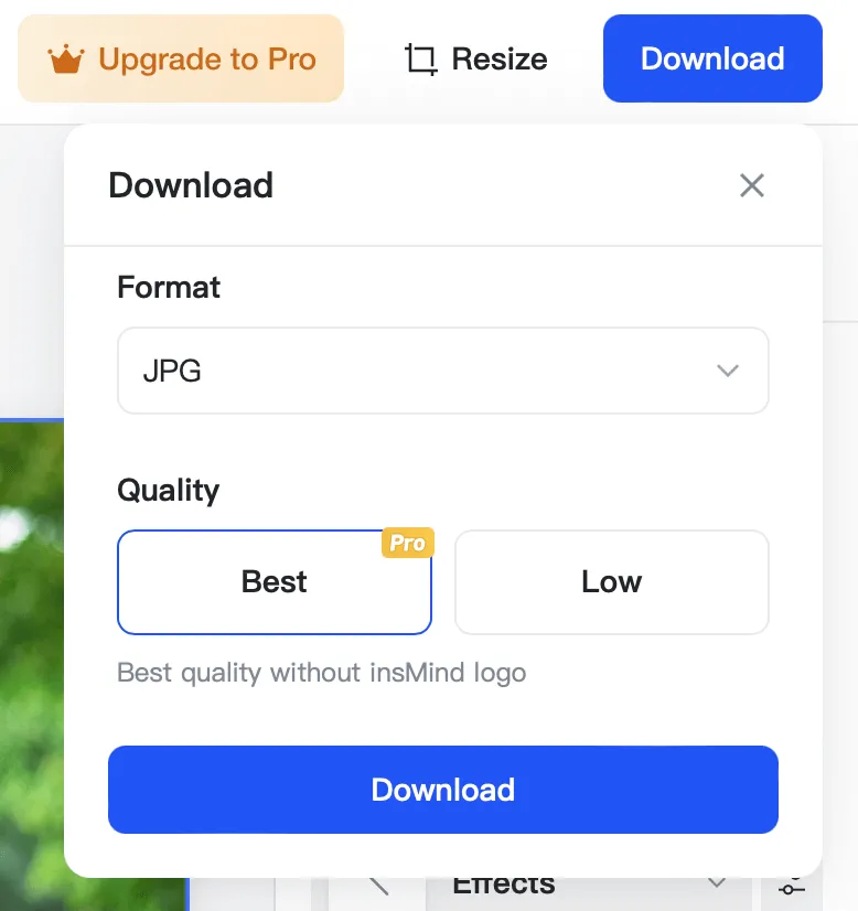 Downloading an edited photo using insMind  