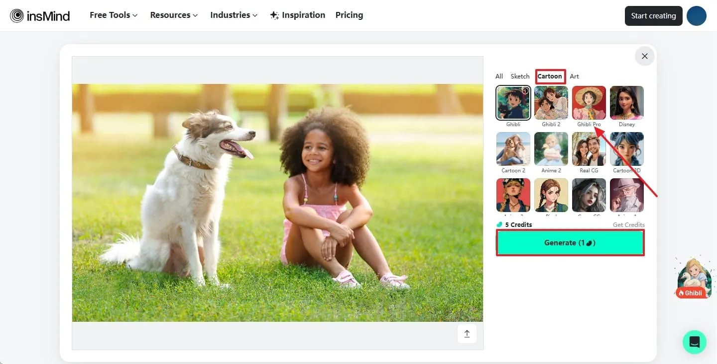 Choose ghibli filter and click generate