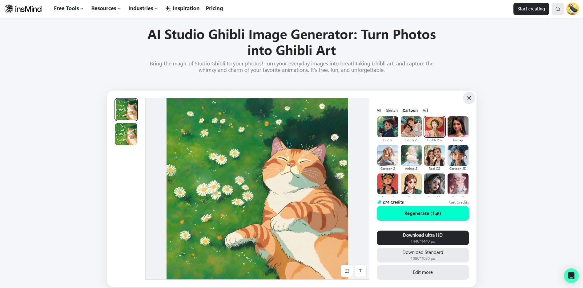 insMind's ai ghibli art studio feature