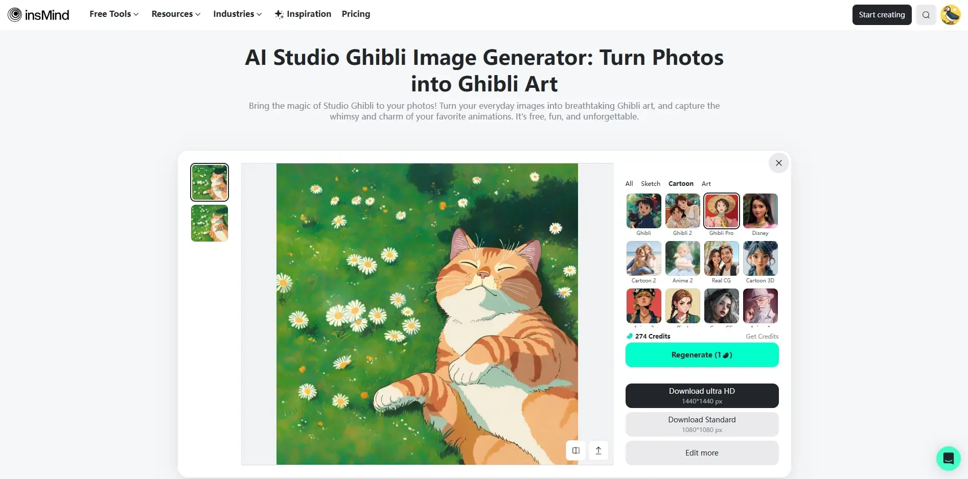 insMind's ai ghibli art studio feature