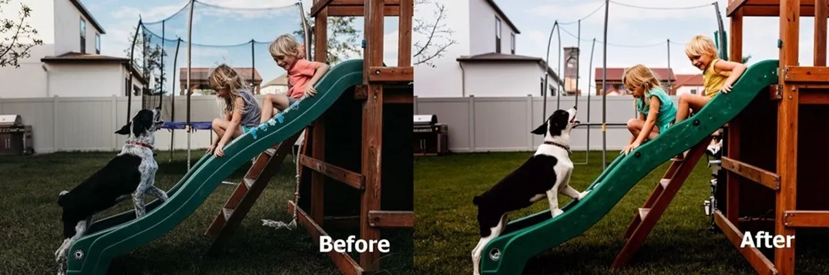 Example of a dark photo before and after fixing underexposure