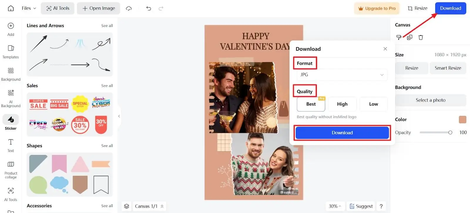 download valentines ecard to device