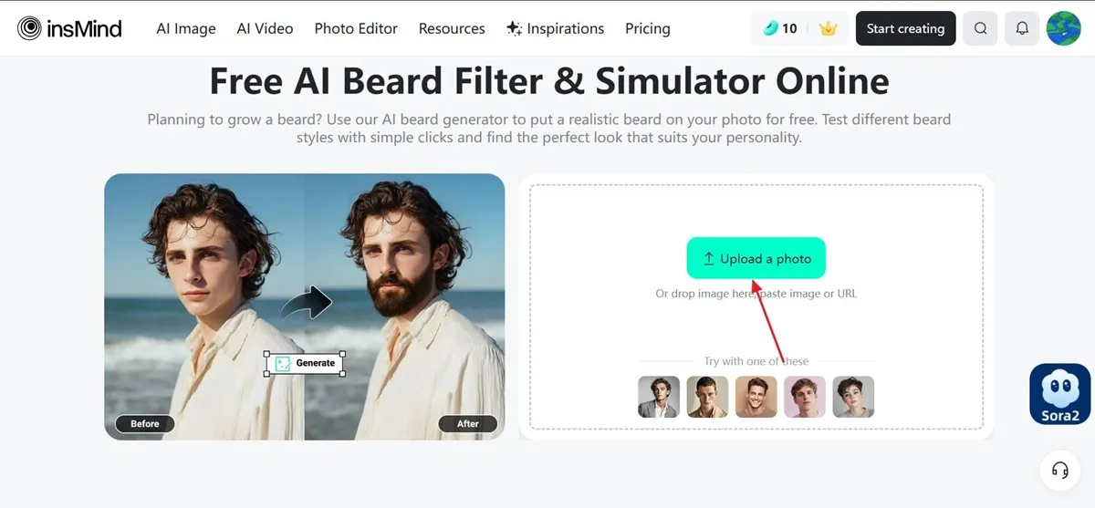 Upload your image to instantly preview a goatee beard filter look using AI online.