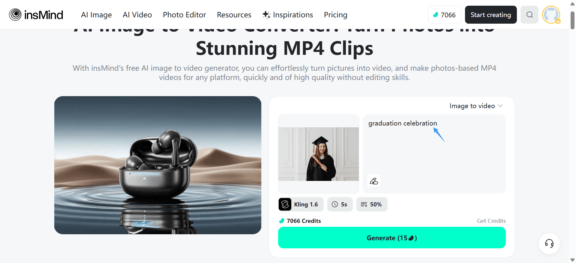 Click Generate to create your MP4 video from uploaded photos with AI.