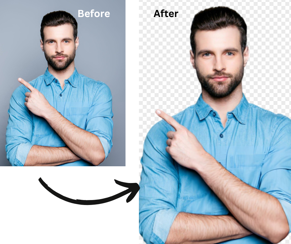 Demonstration image showing a photo before and after removing the background using the insMind tool