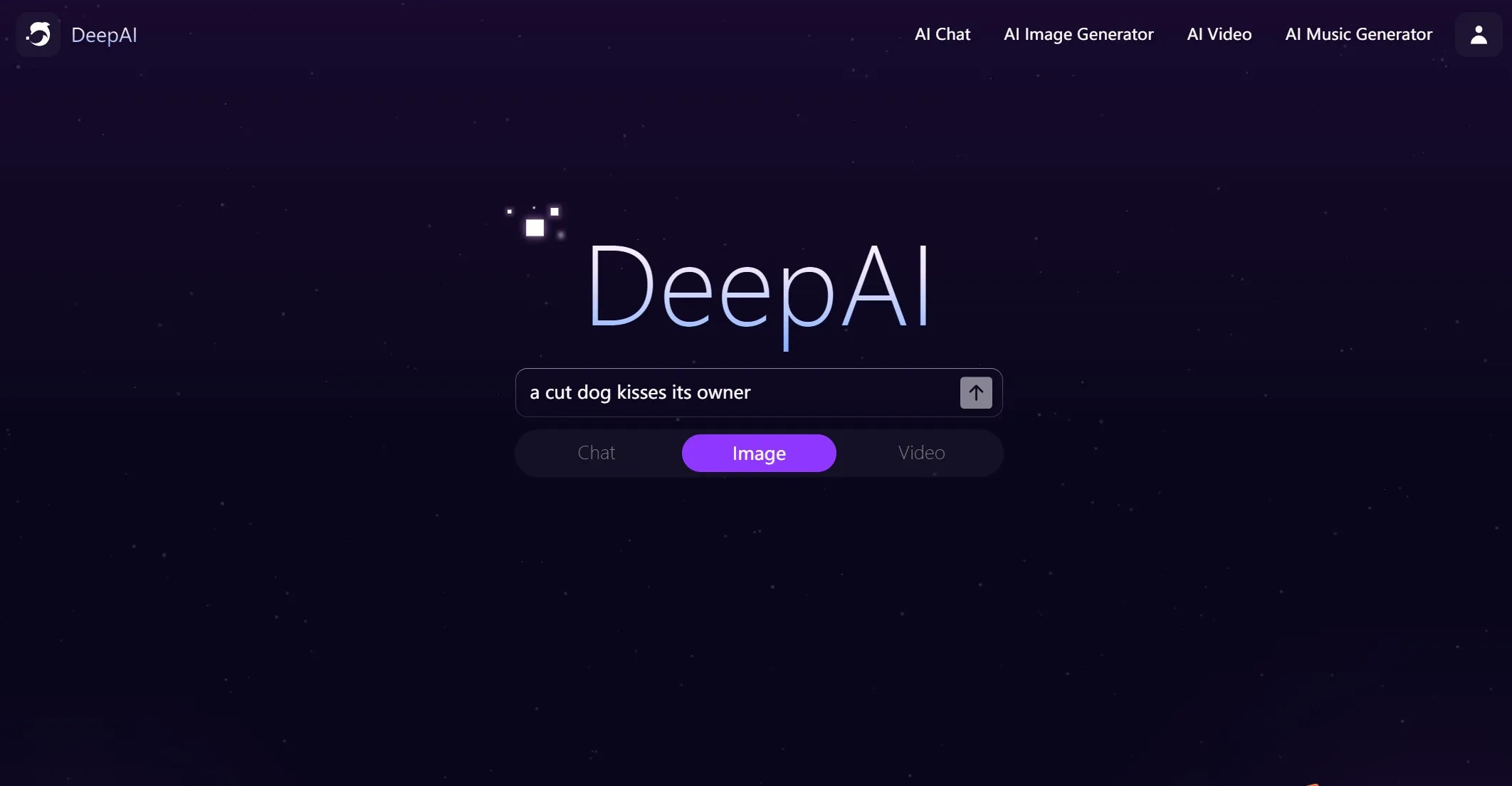 Screenshot of DeepAI's homepage