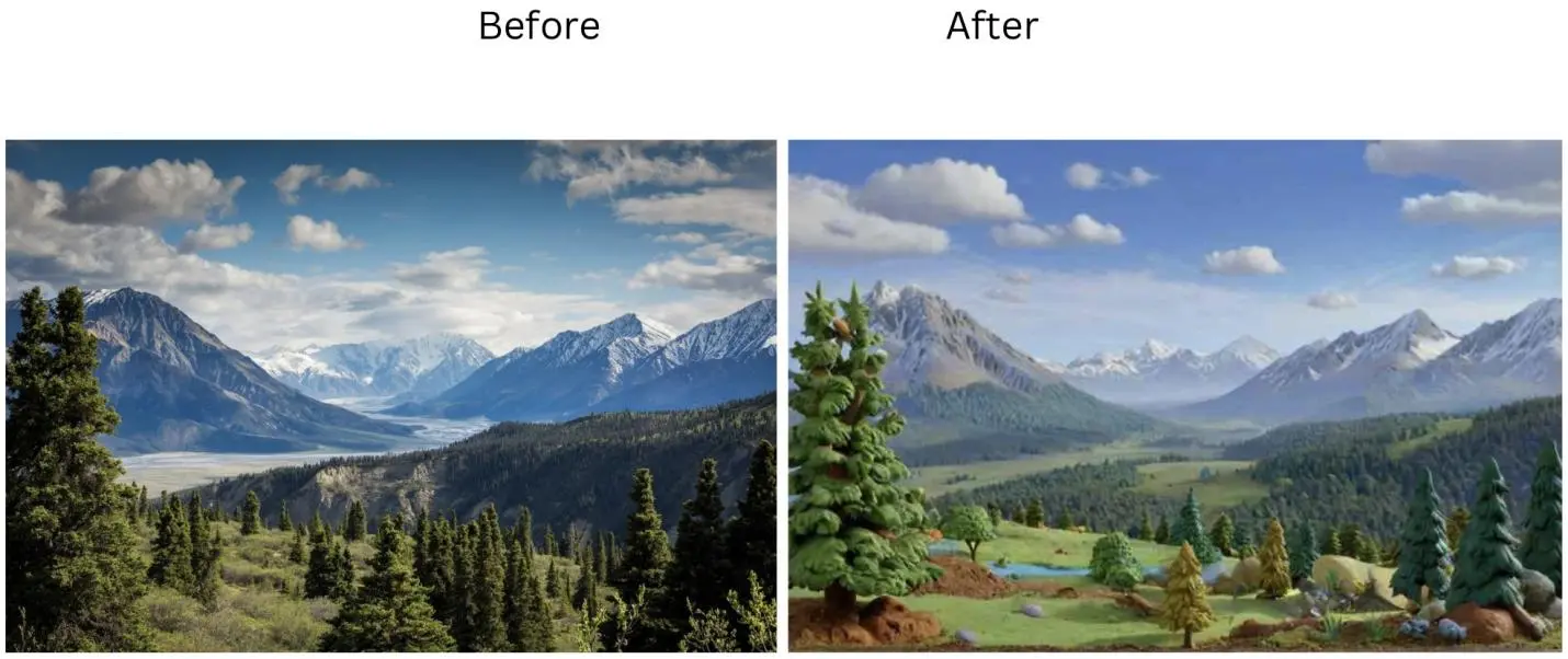 Demonstration image showing a photo before and after Increasing Natural Landscapes for Travel Bloggers 