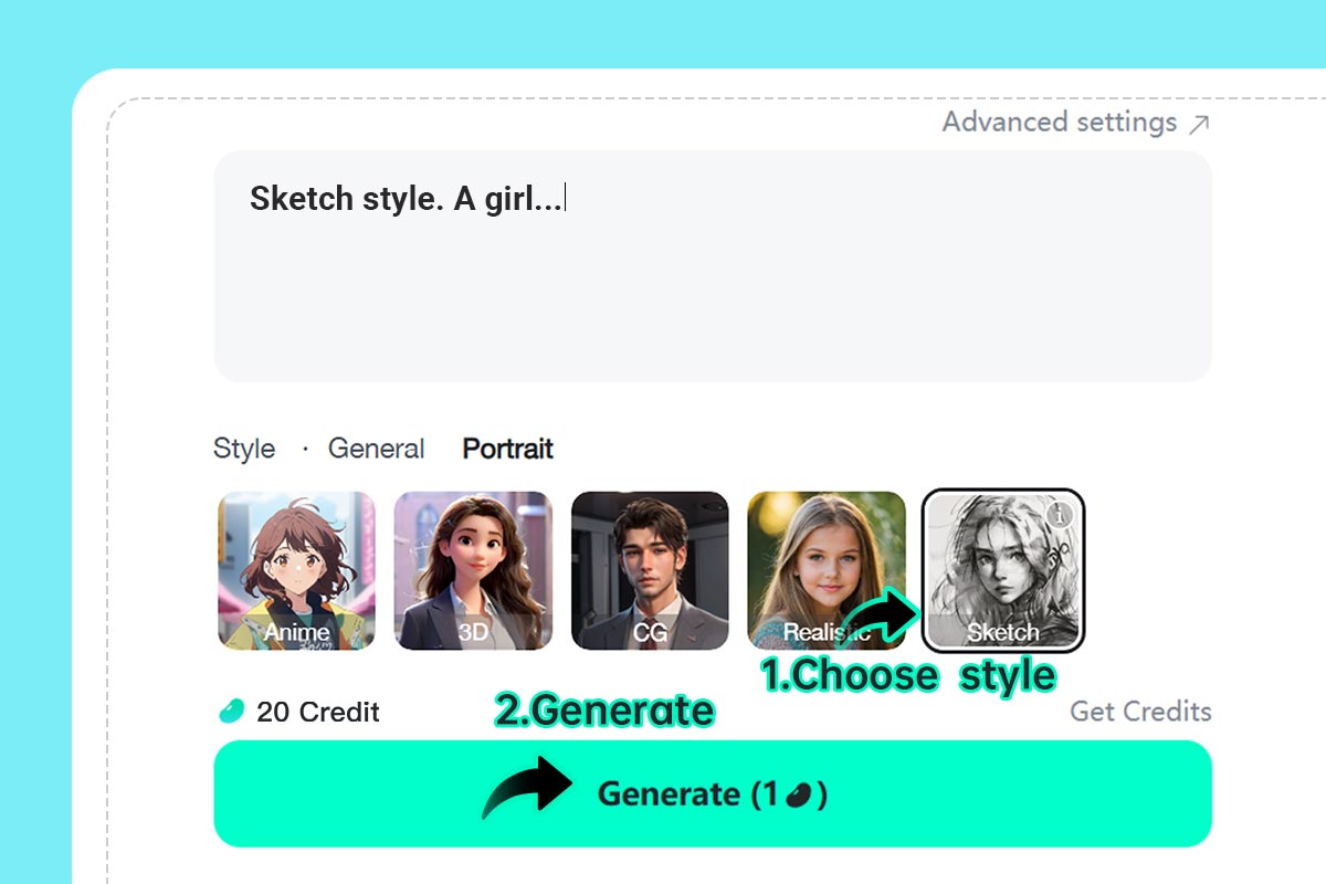 Step 3: Select the "Sketch" filter and click Generate