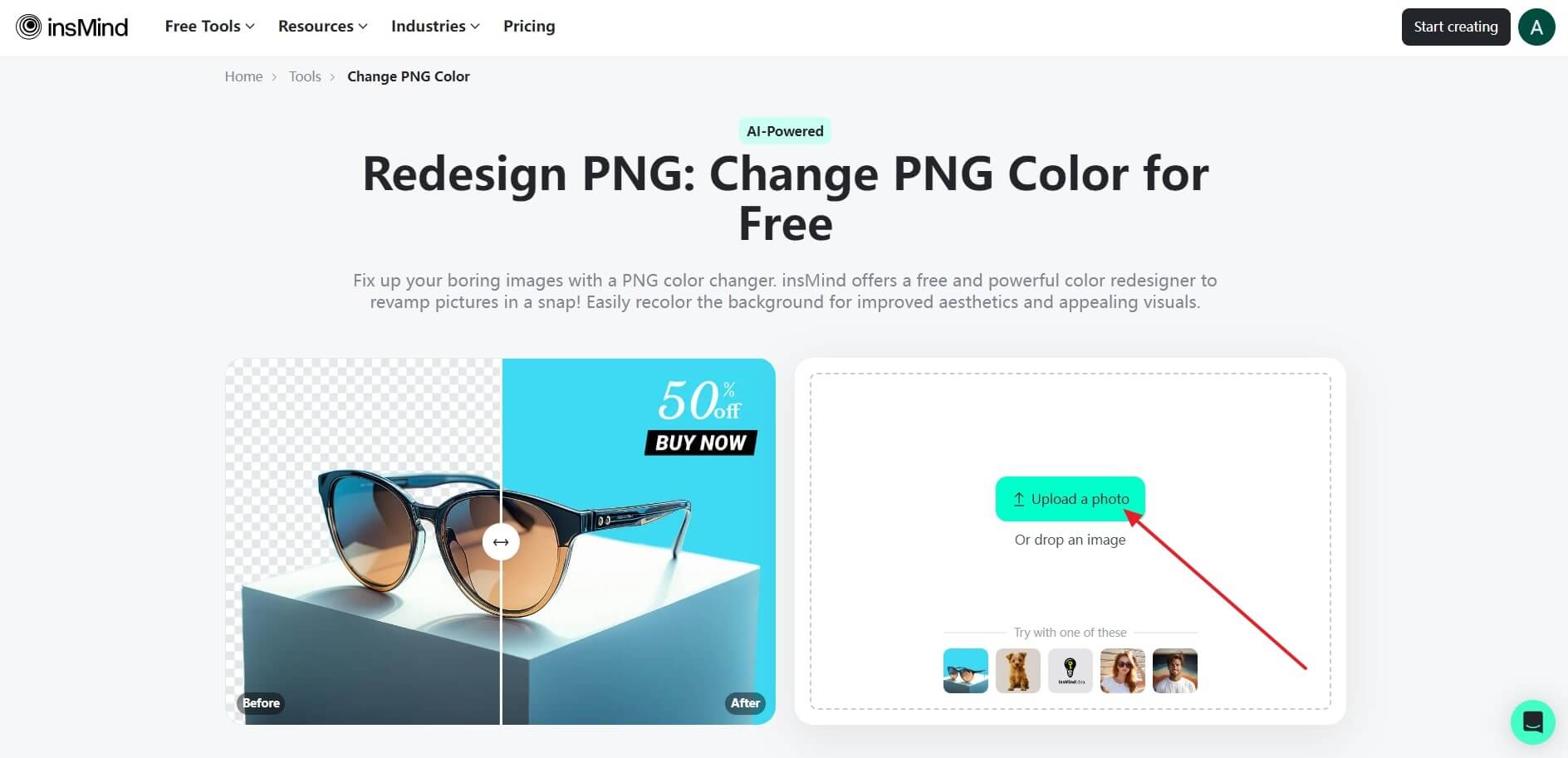 Upload a photo to png color changer