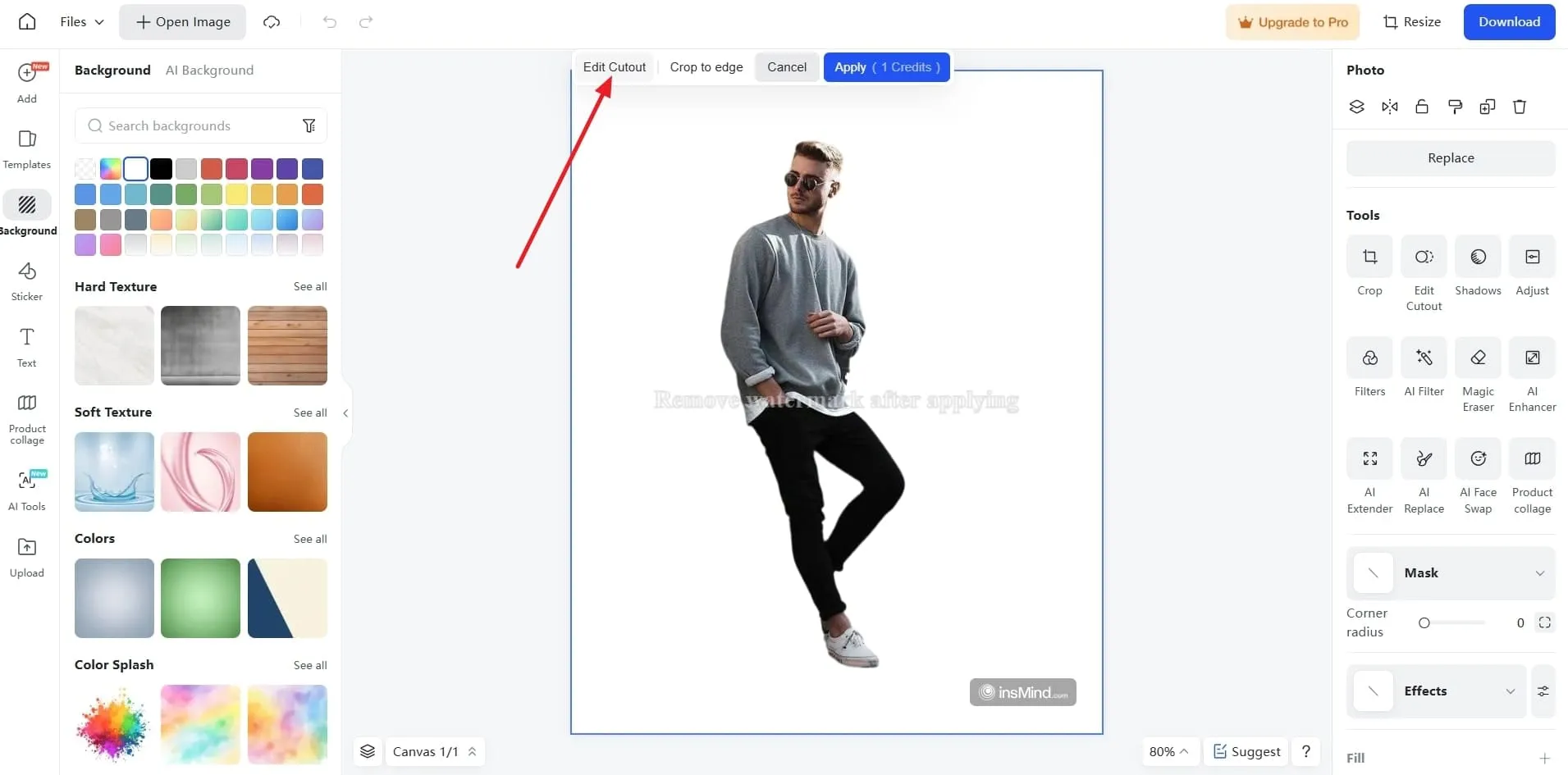 An image of opening the cutout tool on insMind