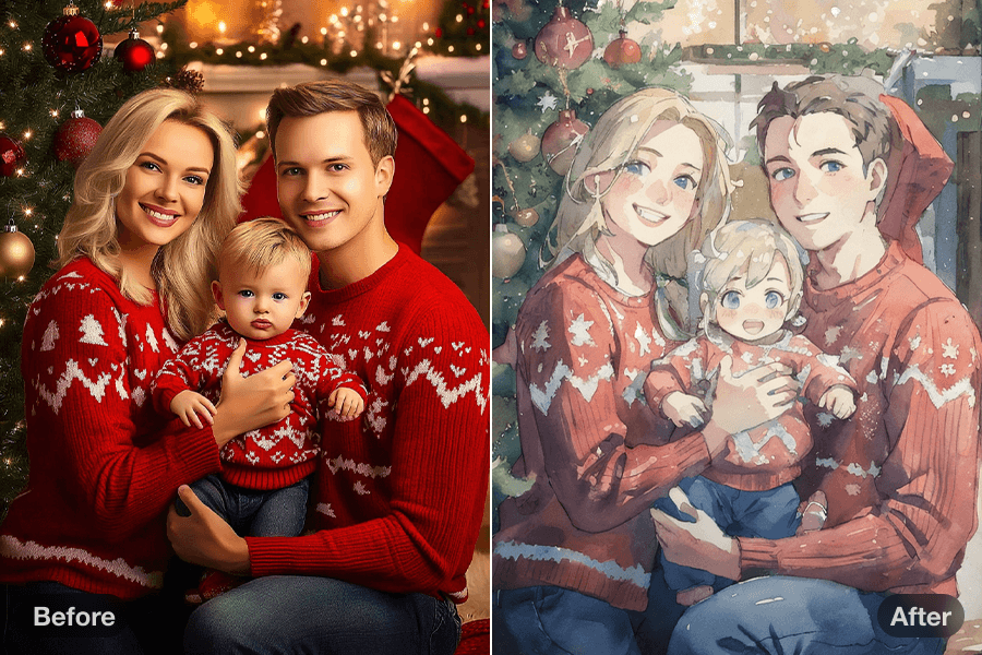 Watercolour Christmas Family Photo