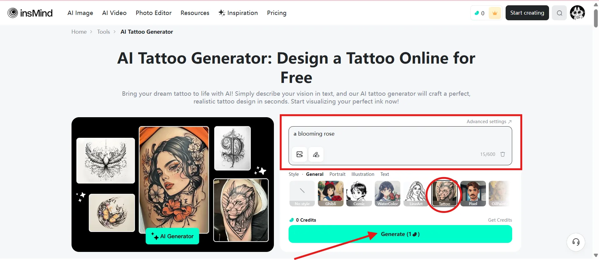 Insert Text And Generate Tattoo Design