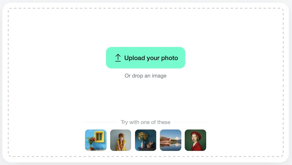 Screenshot demonstrating the process of uploading a photo to the  AI Filter Tool in insMind