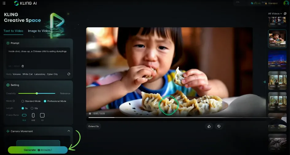 Kling AI Video Generator Interface Demonstrating Kling’s interface for generating engaging AI videos effortlessly.