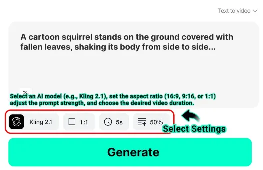 Adjust Settings for AI Video Generation Customize video settings to match your creative vision and preferences.
