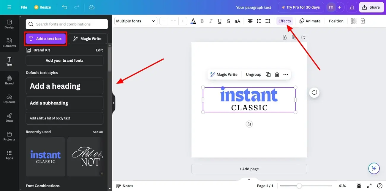 Screenshot of the workspace of Canva Curve Text Generator - How to Curve Text