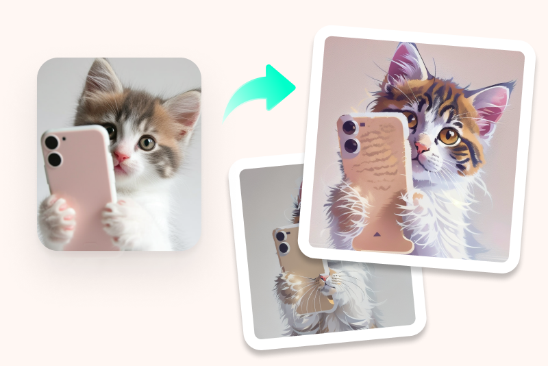 Convert portraits of your pet cat with insMind's AI cartoon generator. You could even add a lot more personality to your cat portraits with the wide variety of cute cartoon filters.