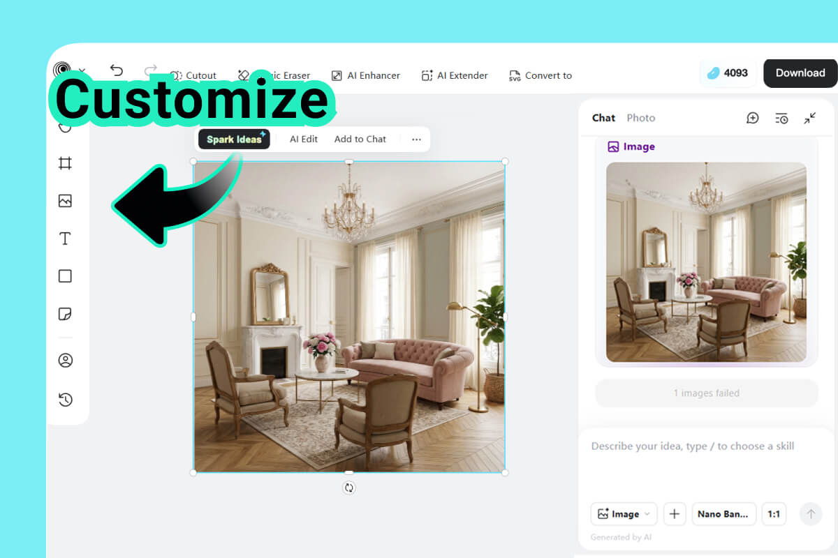 Step 3: Generate & Customize Interior Design