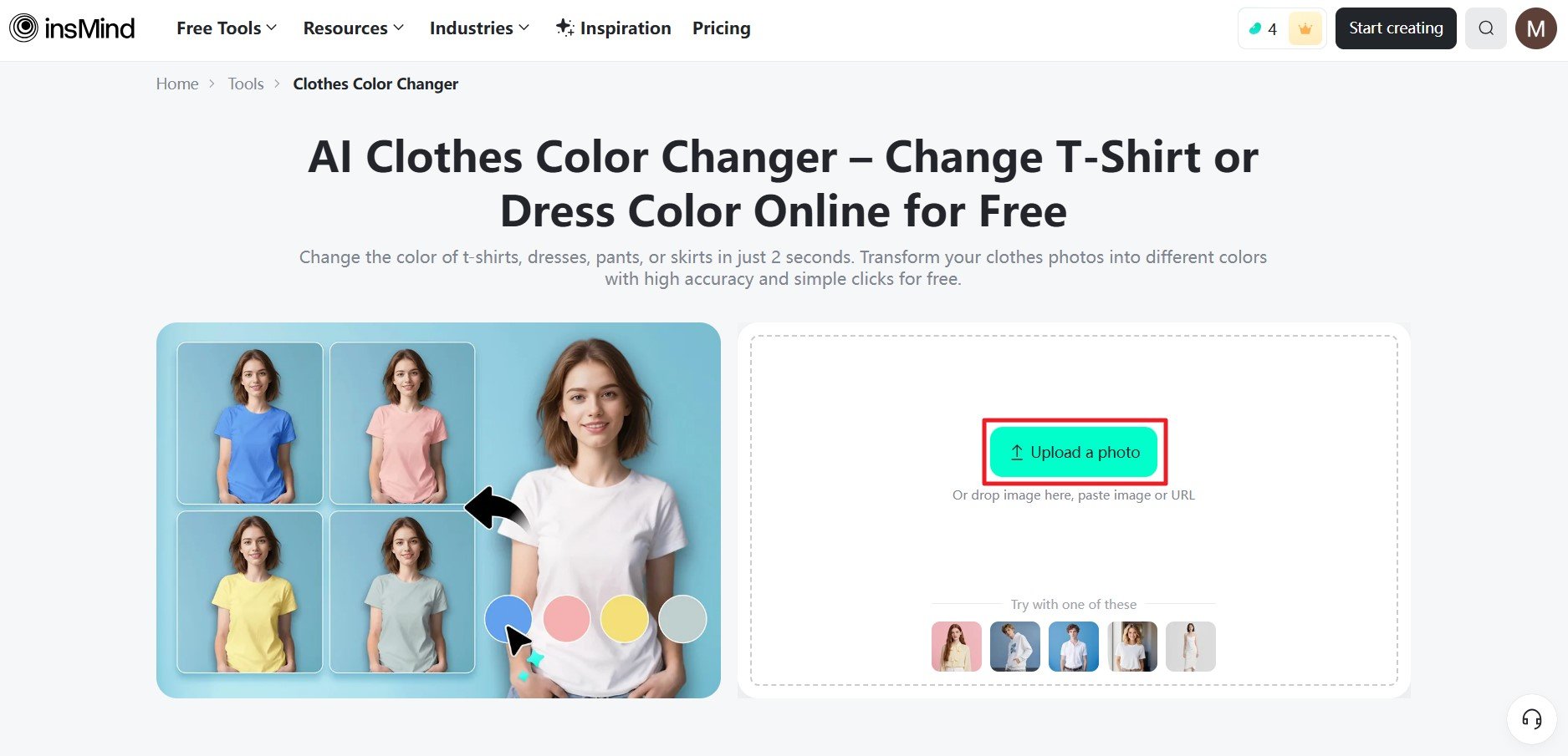 Upload Photo insMind Clothes Color Changer