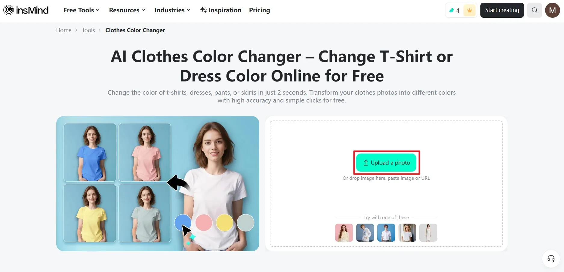 Upload Photo insMind Clothes Color Changer