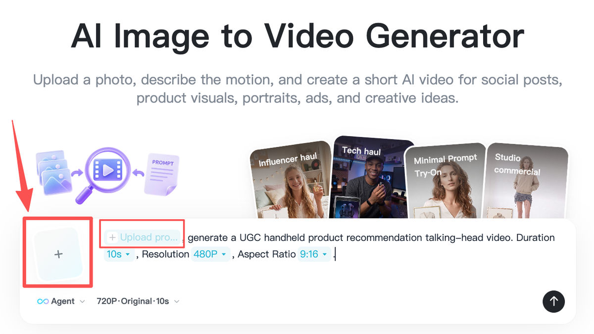 insMind image to video page showing reference upload insMind image to video page showing reference upload