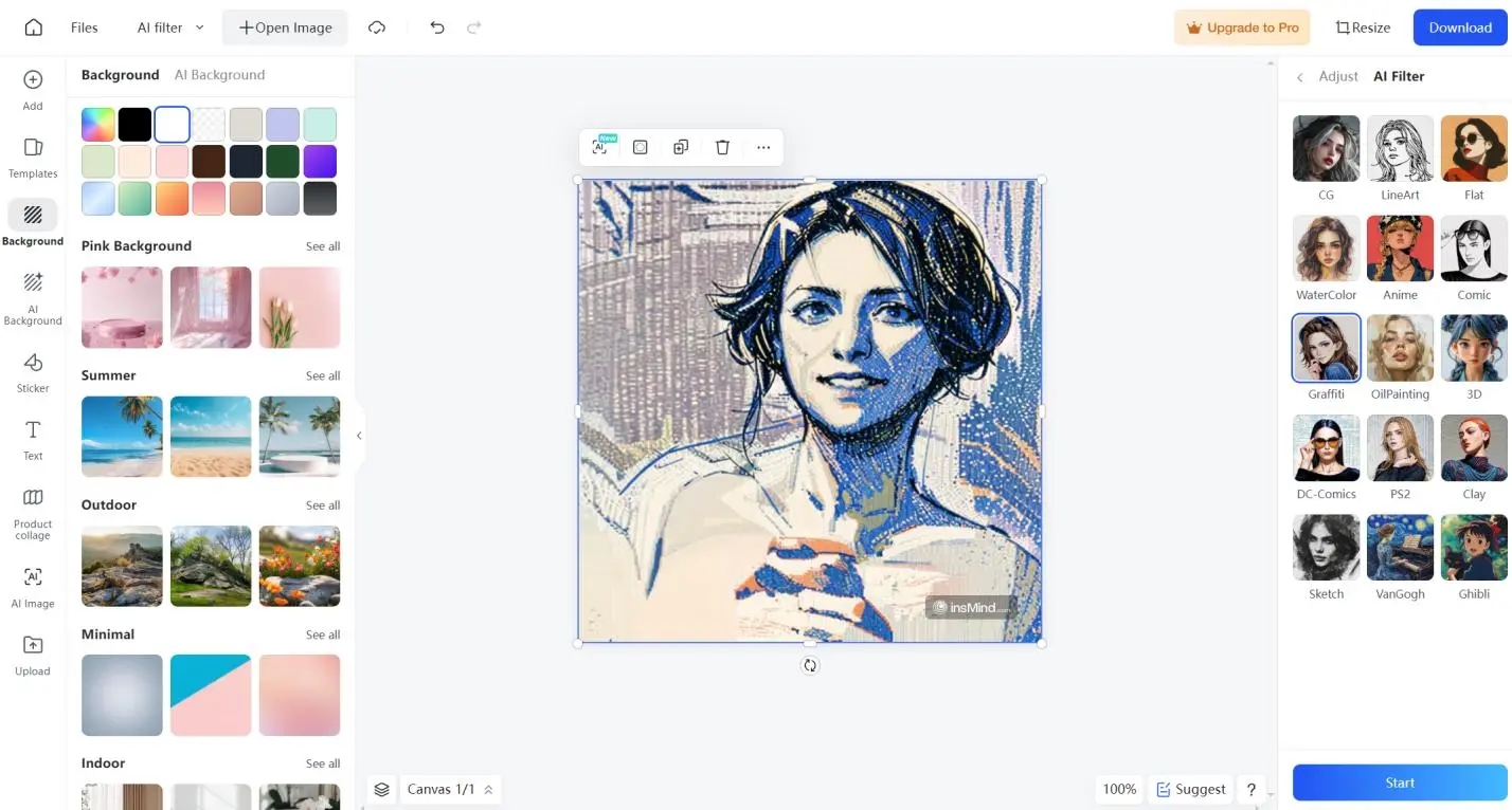 Example output of insMind's AI Image Generator in the Graffiti style for ai yearbook generation