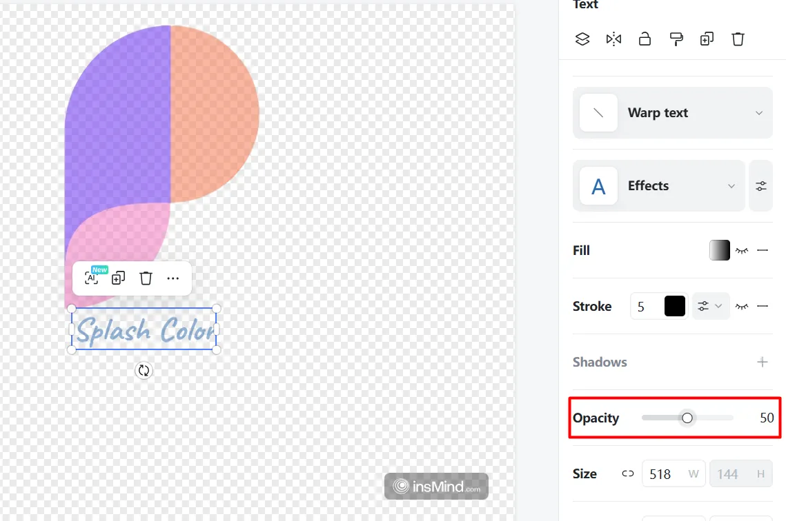 Image show casing the process of adjusting Transparency to a photo using insMind