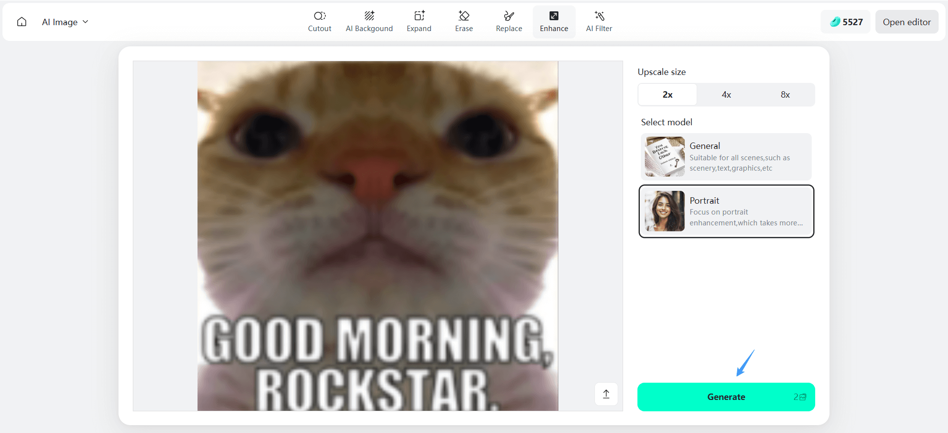 Click Generate to process and enhance image details automatically.