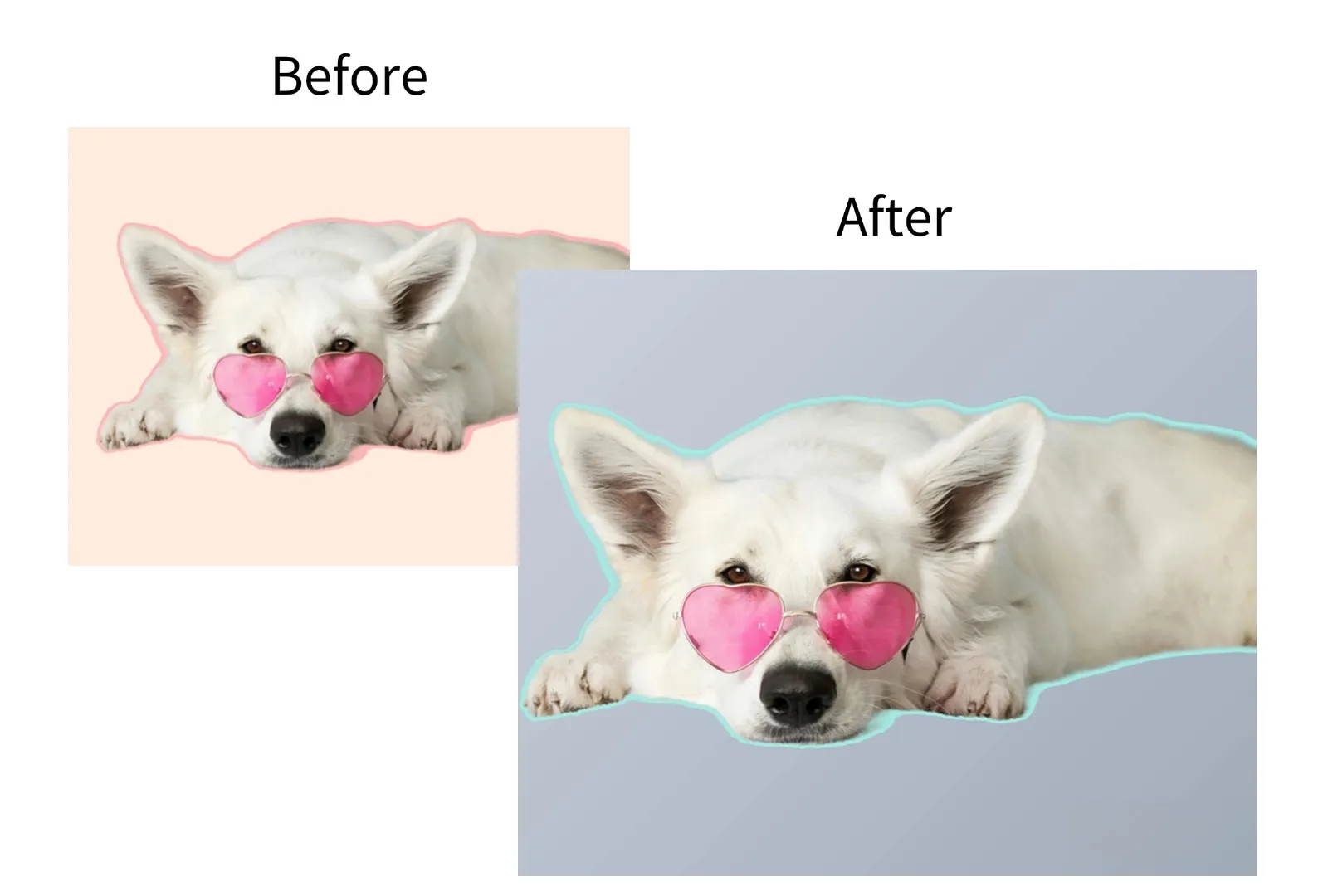 Demonstration image showing a photo before and after changing the  Bcakground using the insMind tool