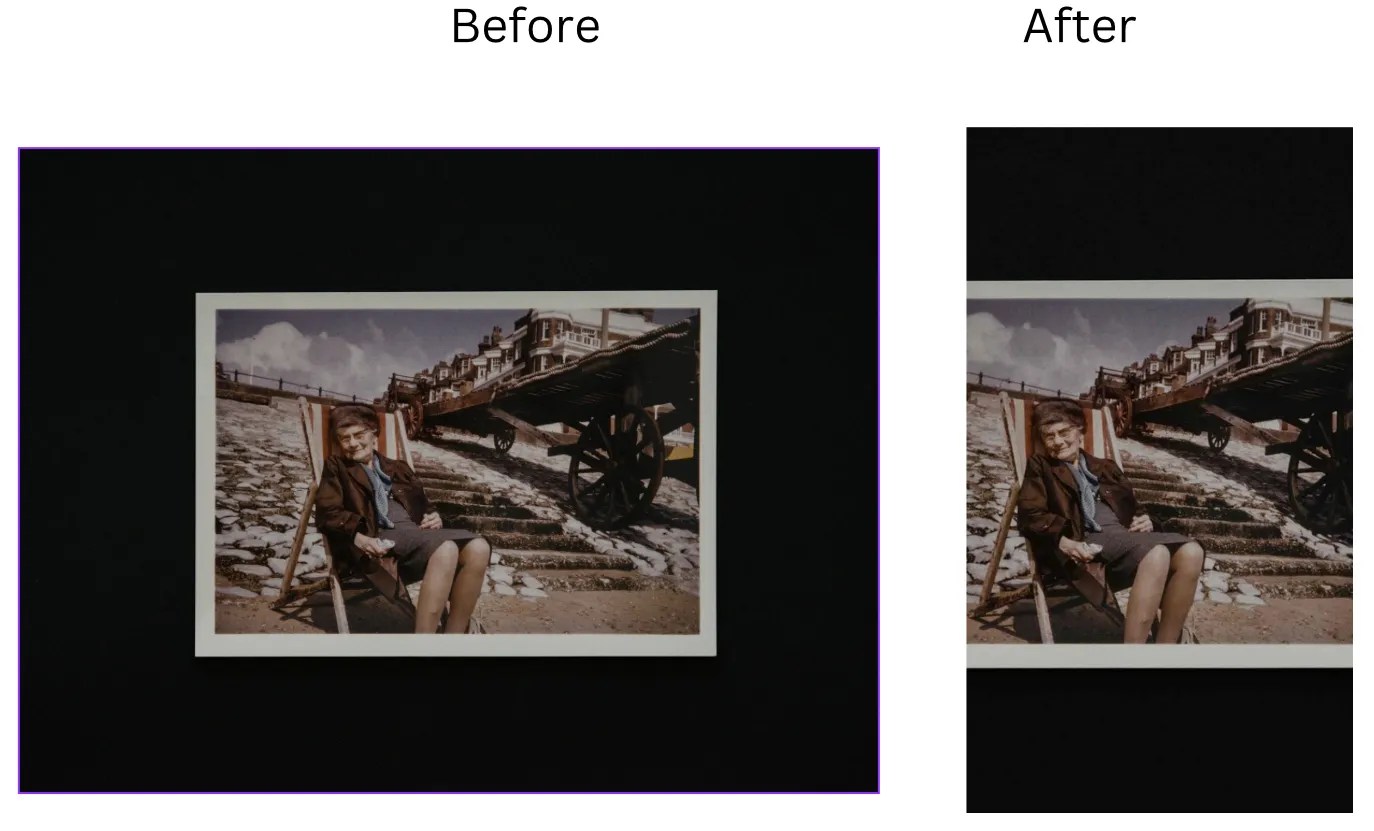 Demonstration image showing a photo before and after changing the size using the insMind tool