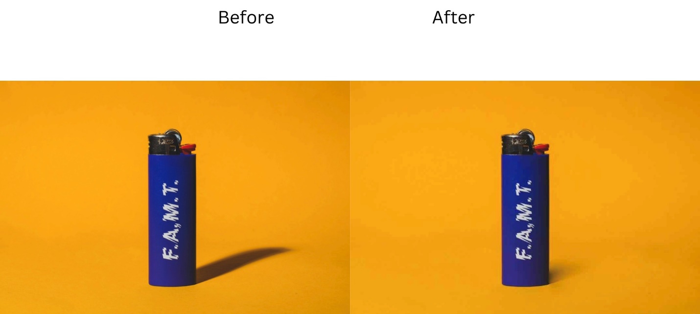 Demonstration image showing a photo before and after using the insMind Shadow Remover tool