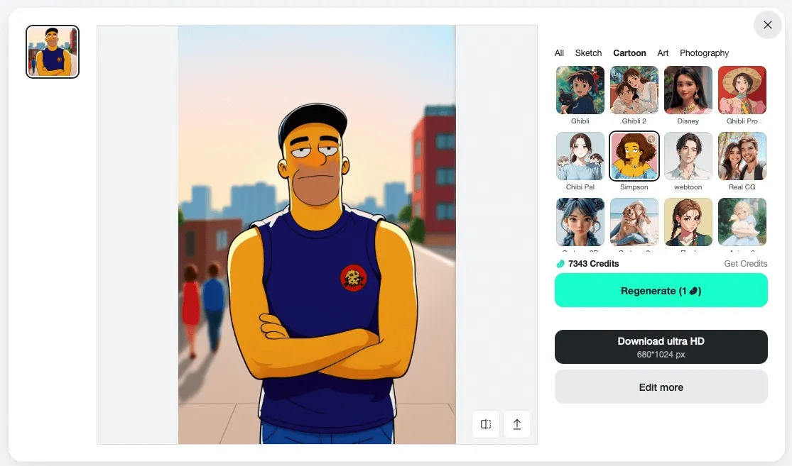 Download your personalized Simpsons avatar immediately after generation.