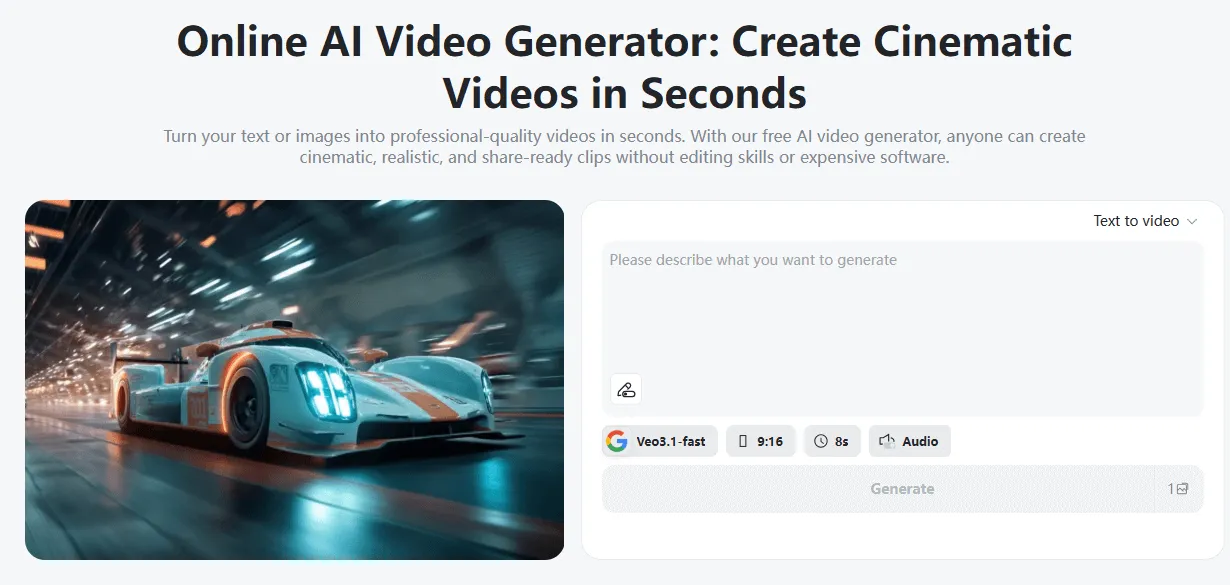 Explore the insMind interface for generating videos with Google Veo 3.1.