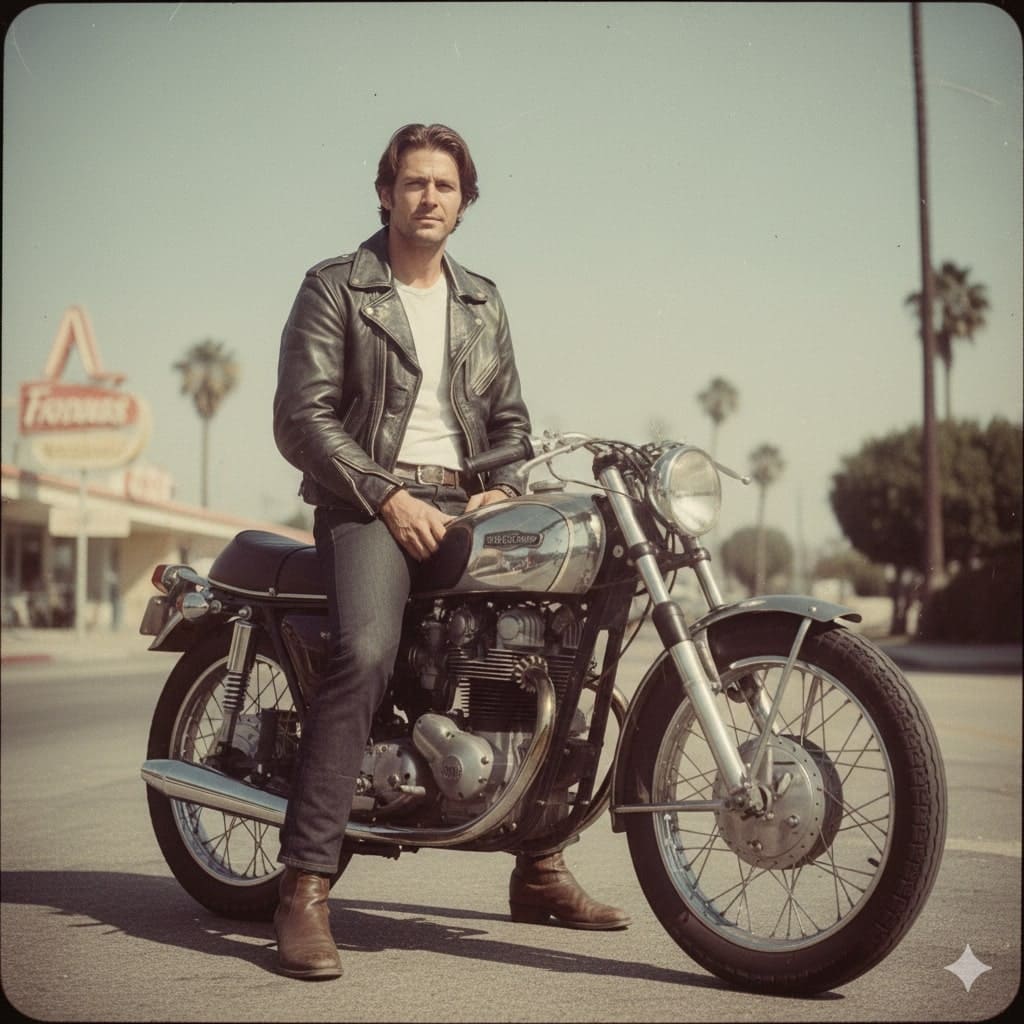 vintage image of man motorcycle