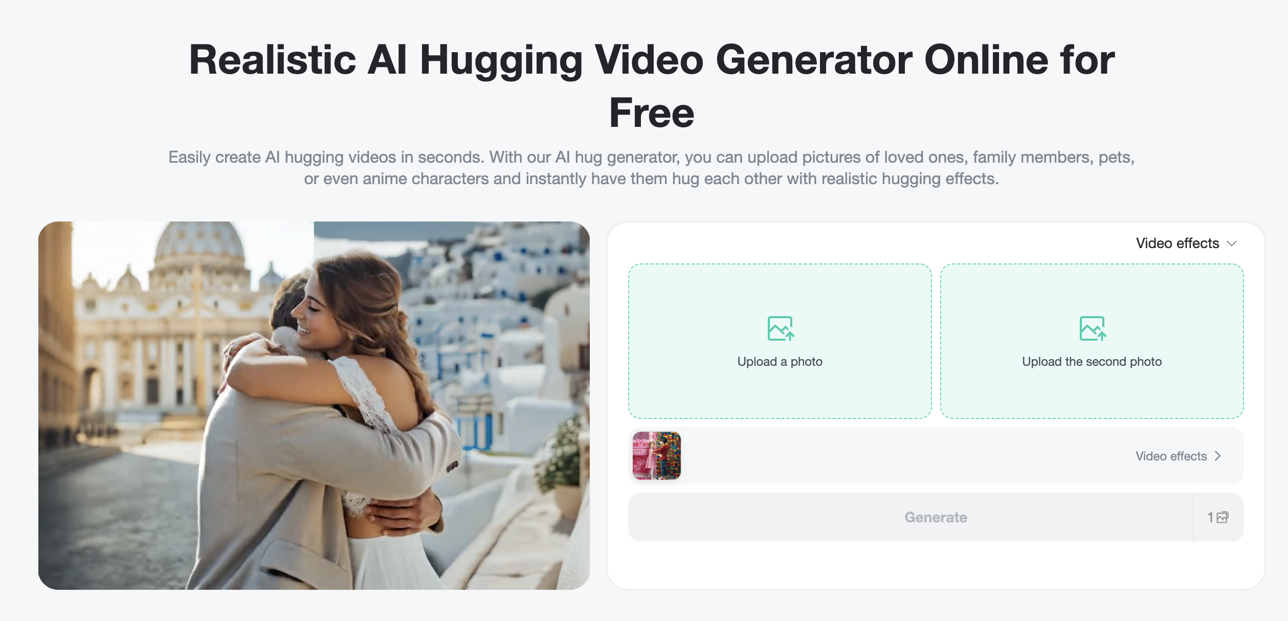 Screenshot of insMind’s AI Hug Generator feature showing an interactive animation between the user and AI boyfriend.