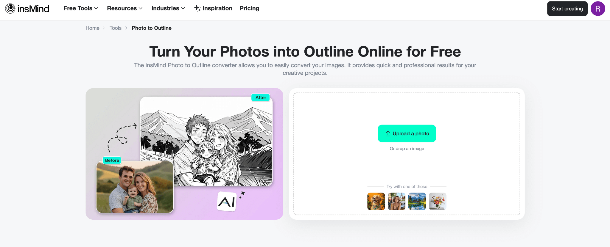 Use insMind's tool to easily convert your photo to outline and create line art.