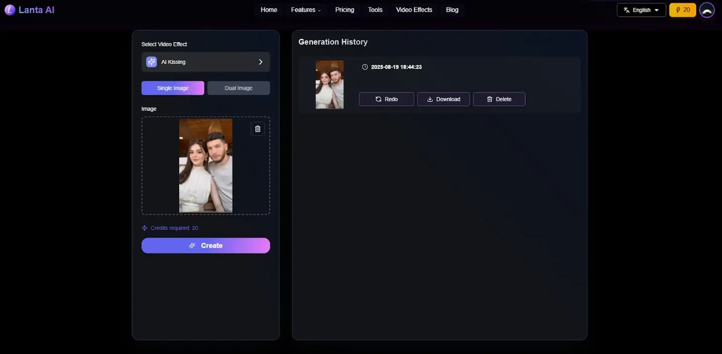 Lanta AI Kissing Video Maker
