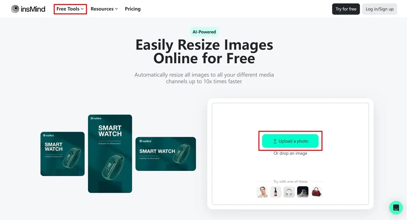 Screenshot of insMind's resizing image page