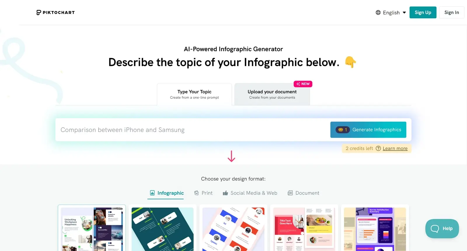 Screenshot of Piktochart's Graphic Design Workspcace 