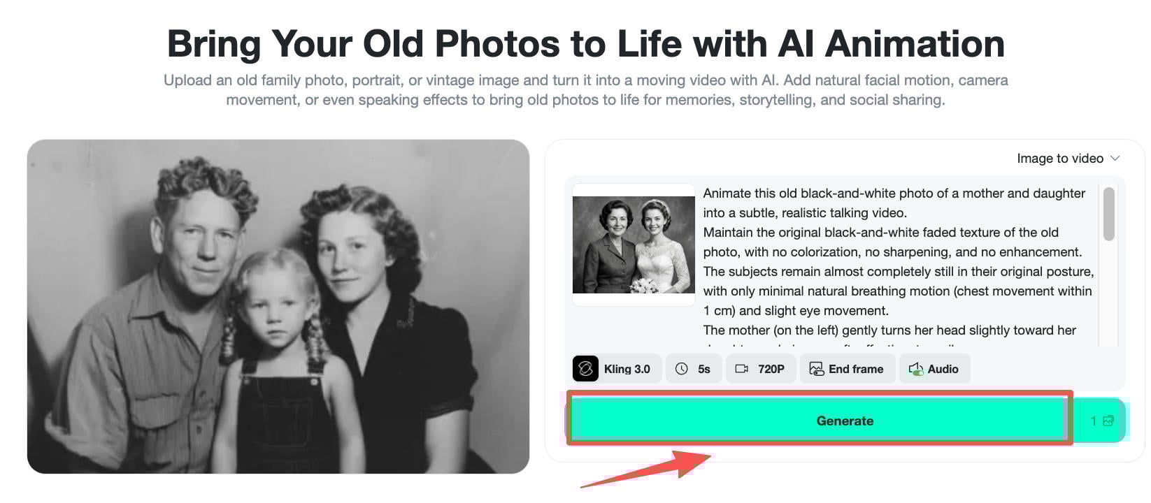 Generate Talking Photo Animation AI generates talking old photo video with realistic facial movements