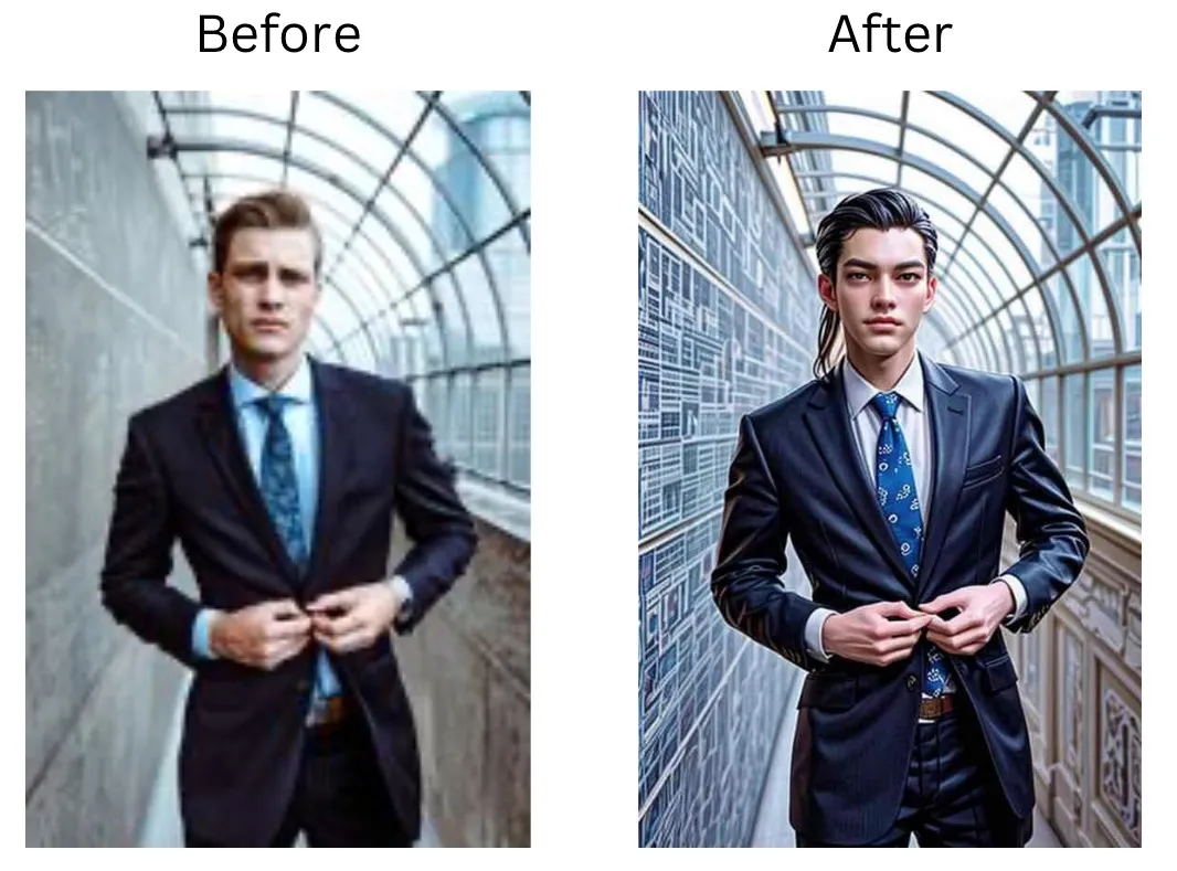 Demonstration image showing a photo before and after changing Cartoon Filters the  using the insMind tool