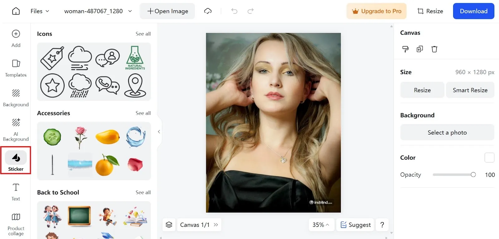 Demonstration image showing add emoji to photo a photo  using the insMind tool